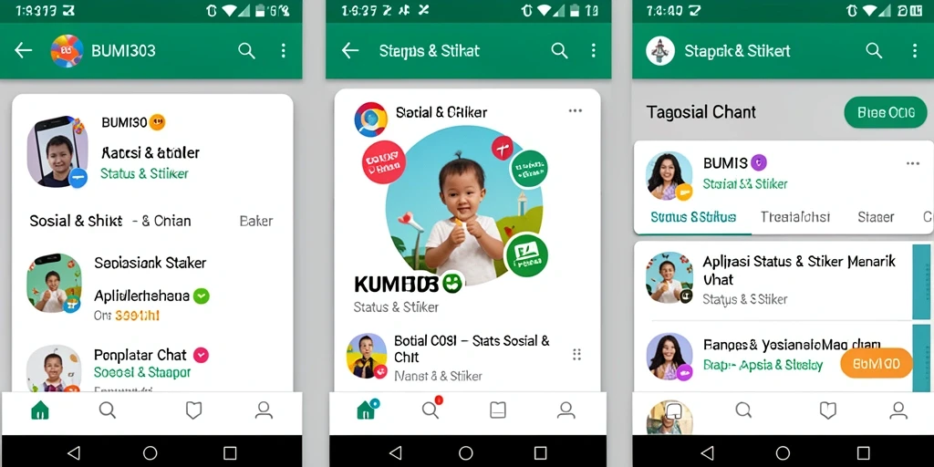 Tampilan antarmuka aplikasi BUMI303 dengan fitur stiker yang menarik.