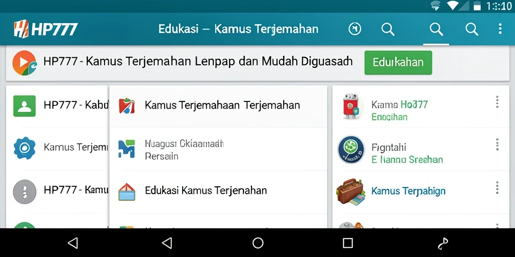 Antarmuka HP777 menampilkan fungsi Kamus Terjemahan yang ramah pengguna.