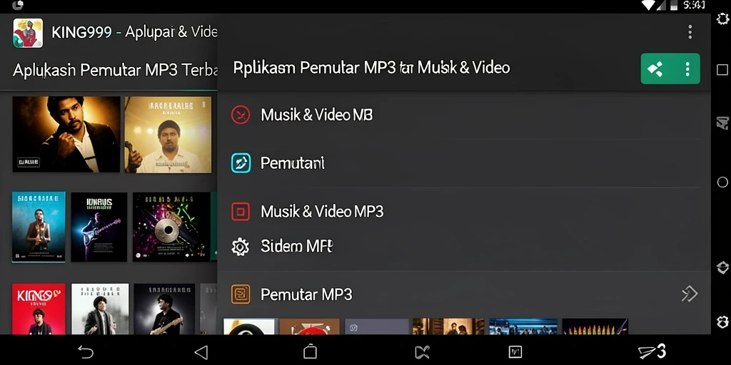 Antarmuka aplikasi KING999 dengan fitur Pemutar MP3 yang menarik.