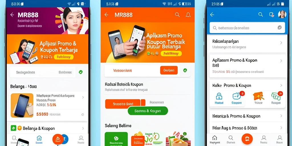 Tampilan antarmuka aplikasi MR888 untuk promo dan kupon.