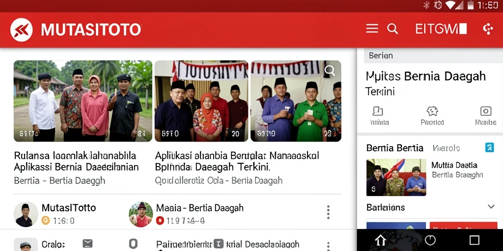 Tampilan antarmuka aplikasi MUTASITOTO dengan berita daerah terkini.