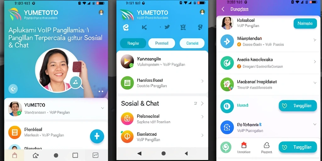 Tampilan antarmuka aplikasi YUMETOTO untuk VoIP Panggilan yang menarik.